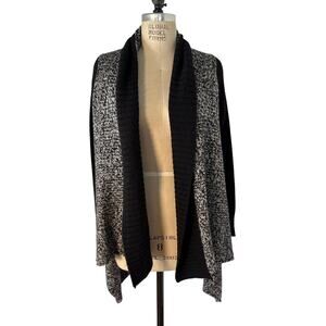 DKNY Wool Blend Cardigan Sweater Draped Marled Black and White Size Small